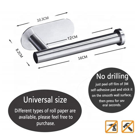 Kitchen Roll Paper Holder, 304 Stainless Steel Paper Roll Holder, No  Drilling Wall Mounted 3M Self-Adhesive 3M Adhesive Stainless Steel Paper  Roll Holder For Kitchen Toilet Bathroom 