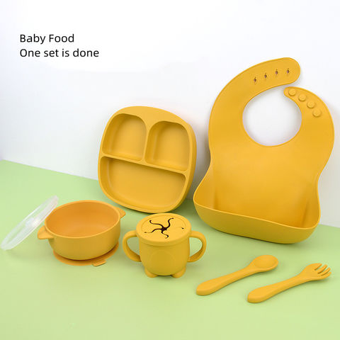 Acheter Bol en Silicone pour bébé, sans BPA, qualité alimentaire, cuillère,  bol, bavoir, plaque d'aspiration, vaisselle d'entraînement, plat  d'alimentation pour bébé, 4 pièces/ensemble