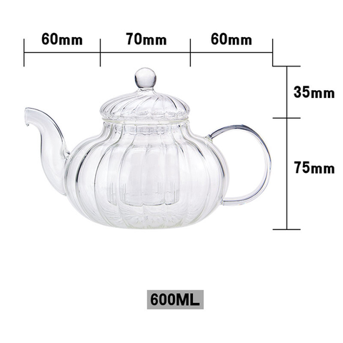 Glass Teapot With Tea Infuser, Pumpkin Shaped Pot, Heat Resistant