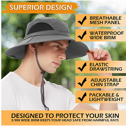 Wide Brim Sun Hat Breathable Bucket Mesh Cap Summer Fishing UV Protection  Men