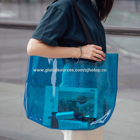 Source custom high quality beach PVC jelly transparent clear plastic shopping  bag with custom logo on m.