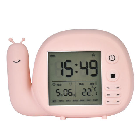 Digital Alarm Clock Large LCD Display Thermometer Smart Night Light Pink