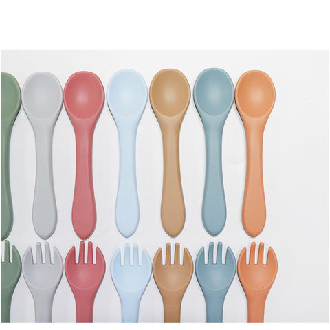 Silicone Spoon Tableware Wooden Handle Feeding Spoon Cutlery Food Grade Baby