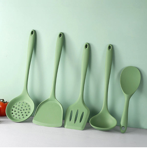 New Green Silicone Kitchen Utensils Set 19Pcs Non-Stick Cookware For Wooden  Spatula Egg Beaters Kitchenware Kitchen Accessories
