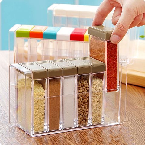 6pcs / Set Clear Lid Magnetic Spice Jar Stainless Steel Spice Sauce Storage  Container Pots Kitchen