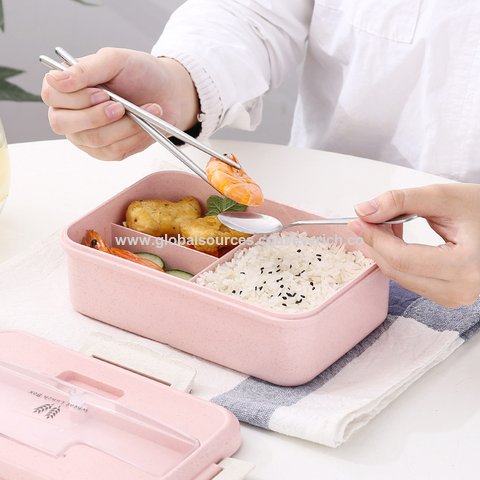 Wheat Straw Two Layer with Handle Microwavable Bento Lunch Box 1000ml