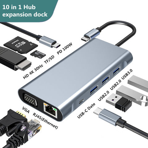 Buy Wholesale China 10 In 1 Usb C Hub Adapter Type-c Docking Station With  Usb3.0 Hdmi 4k Vga Rj45 Sd Tf Pd For Macbook & Usb C Hub at USD 16.2