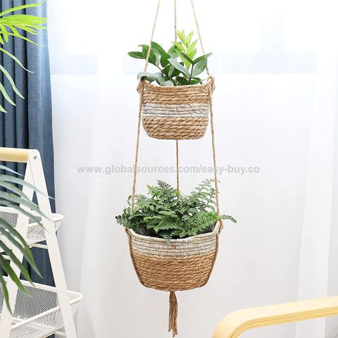Home Hanging Wicker Rattan Straw Wall Hanging Flower Basket Flower Pot  Simulation Hanging Basket - China Hanging and Wicker price