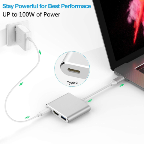 CV-T-24 Hub 3 EN 1 Type-C vers HDMI+USB3.0+PD - Adaptateur Multiport USB-C pour Vidéo et Charge Rapide