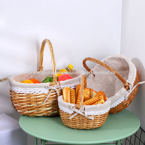 Handwoven Wicker Picnic Basket with Washable for Bread Fruits