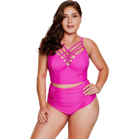 Scyoekwg Plus Size Bathing Suit for Women Bikini Set Clearance Summer Solid  Beach Tankini Top Swimsuits Two Piece High Breast Contrast Bikini Set Hot  Pink M 