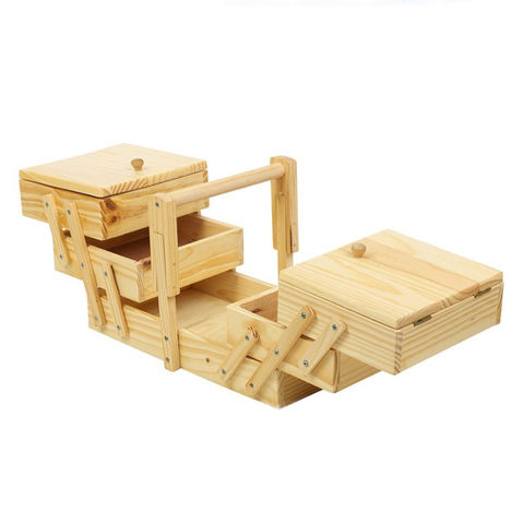 Buy Wholesale China Eco-friendly Custom Fsc Natrural Fold-out Wooden Sewing  Box 3-tier Wooden Needlework Tools Organizer & Wooden Sewing Box at USD 1