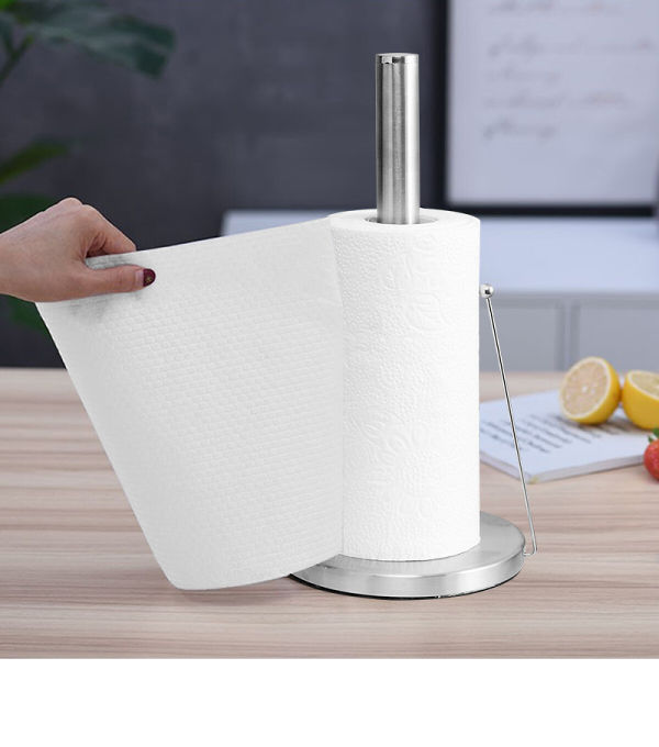 Stainless Steel Vertical Paper Towel Holder Roll Ploe Stand Storage