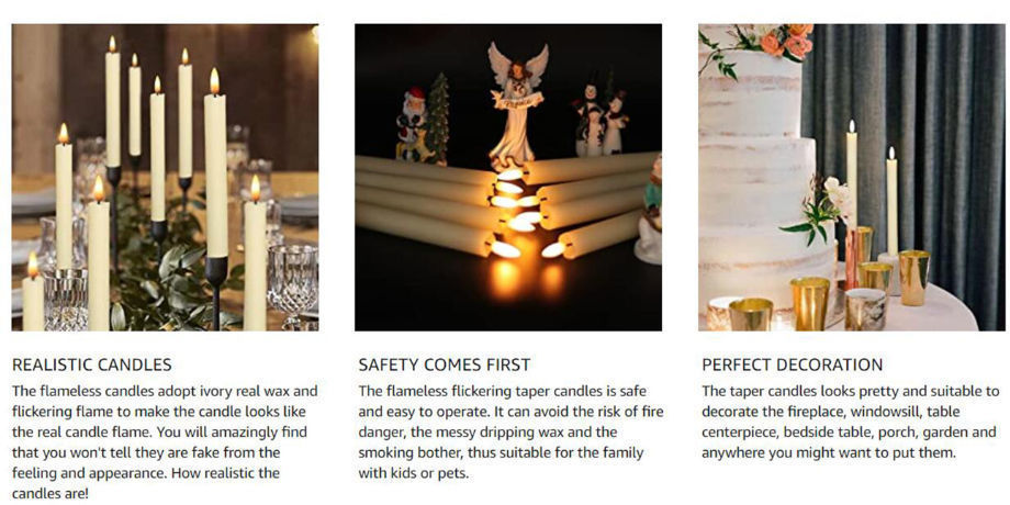 Taper Flameless Candles Flickering with 10-Key Remote Battery Operated Led supplier