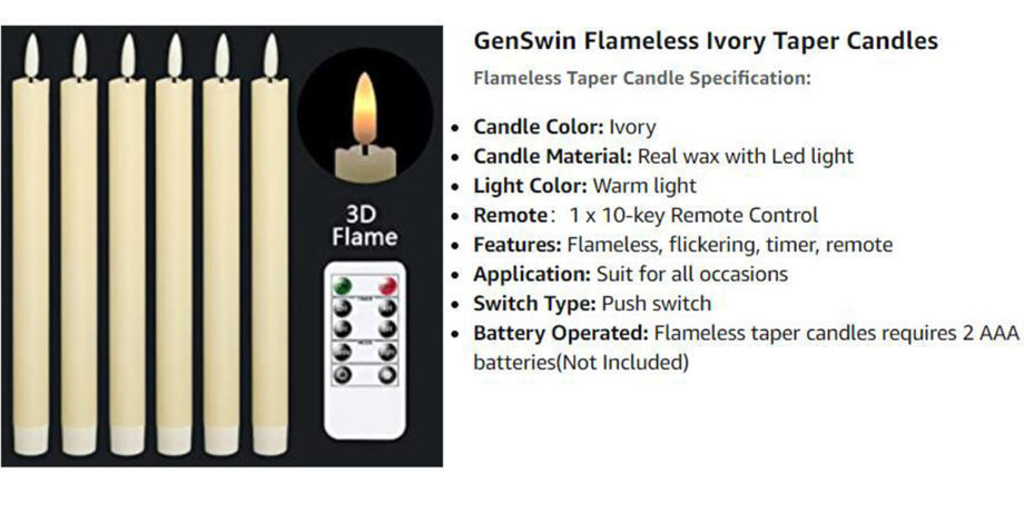 Taper Flameless Candles Flickering with 10-Key Remote Battery Operated Led supplier