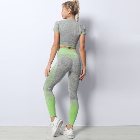 Buy Women's Workout Outfit 2 Pieces Seamless High Waisted Yoga Leggings  Sports Bra Gym Clothes Set Pea Green Color L at
