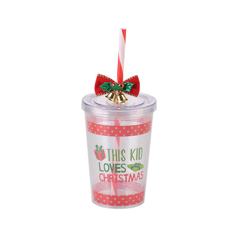 Buy Wholesale China Plastic Tumblers 450ml Custome Logo Cartoon Christmas  Double-layer Creative Glitter Straw Cup & Plastic Tumblers at USD 2.62