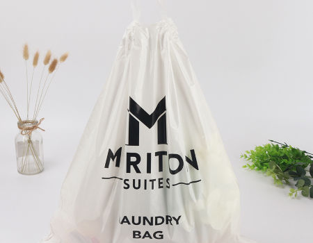 Custom Printed Logo Poly Hotel Laundry Bags Drawstring Plastic Bags supplier