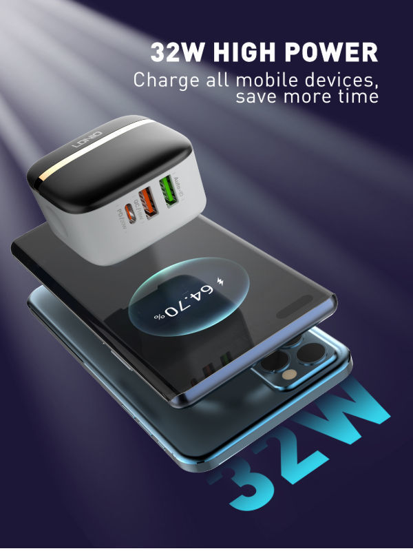 LDNIO A3513Q pd+qc3.0 PD dual USB mobile phone charger 32W US/EU/UK plug Fast Charger supplier