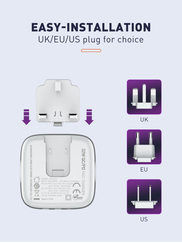 LDNIO A3513Q pd+qc3.0 PD dual USB mobile phone charger 32W US/EU/UK plug Fast Charger supplier