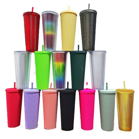 Reusable Plastic Tumblers with Lids & Straws - 9 Pcs 24oz Large