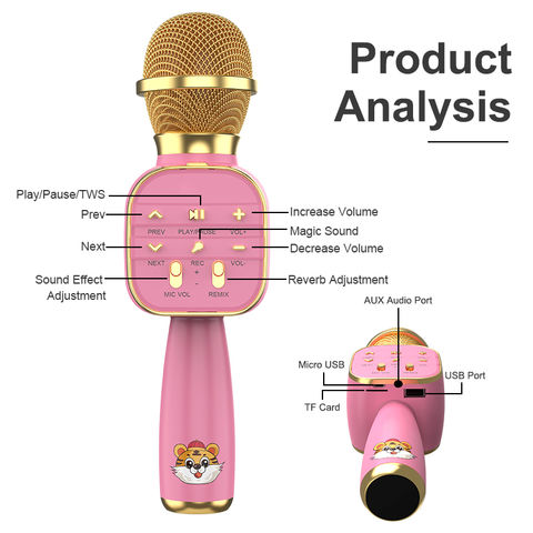 Microphone karaoké Bluetooth sans fil à condensateur pour enfants