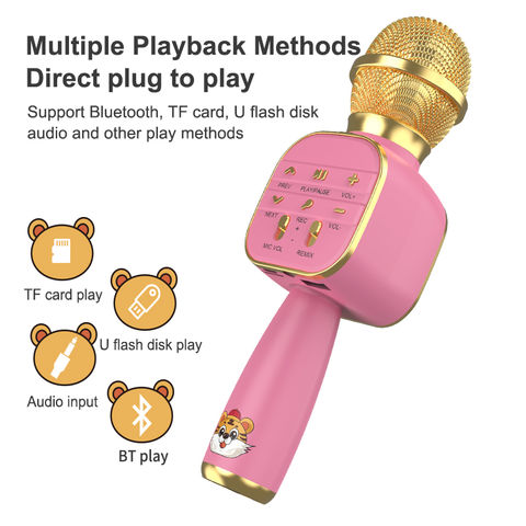 Microphone karaoké Bluetooth sans fil à condensateur pour enfants