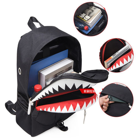 Shark Pattern Backpack Trendy Nylon Student School Bag Lightweight