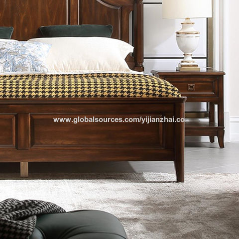 Brown Cherry Bedroom Furniture 1pc Queen Size Bed Solid wood Post