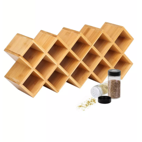 Portable Wood Seasoning Rack Condiment Holder Counter Bamboo Spice