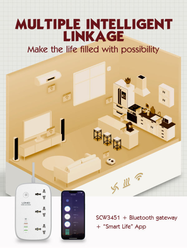 LDNIO SCW3451 WIFI Smart Universal Power Socket Wireless smart wifi strip power socket with USB supplier