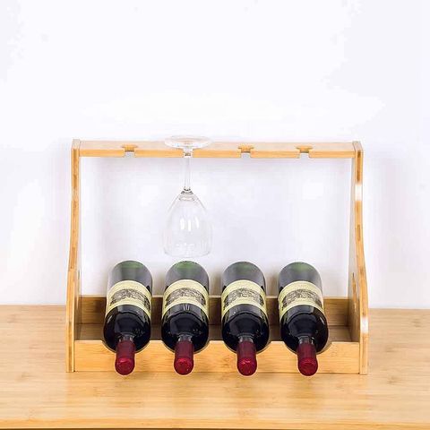 Bamboo Wood 3 Bottle Wine Rack Display Stand for Table Countertop