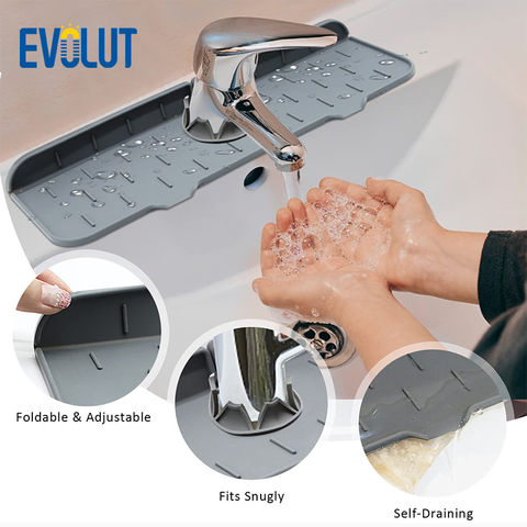 Kitchen Faucet Silicone Drain Mat, Sink Splash Guard, Foldable