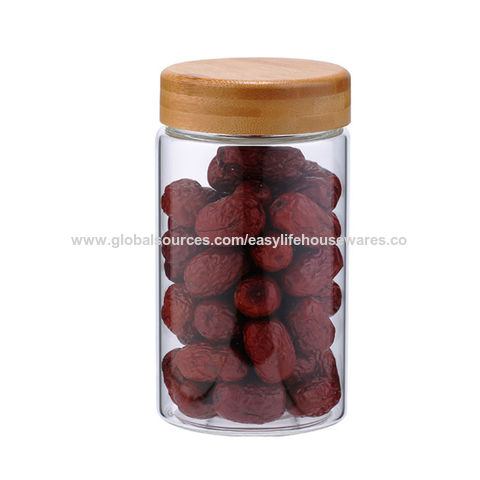 600ml large bamboo glass spice jars