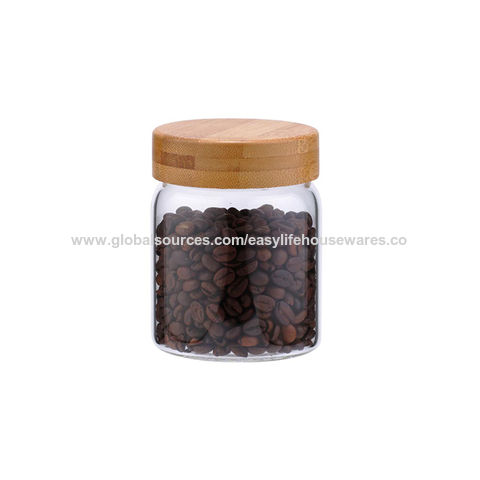 Round high borosilicate glass storage jar with screw bamboo lid
