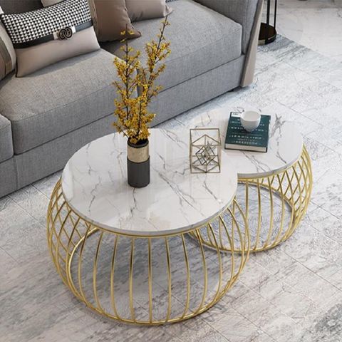 Modern simple light luxury small apartment home bedroom marble round  bedside table table living room sofa corner tablebedside