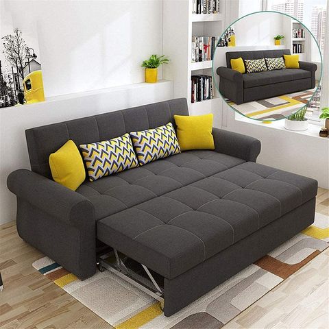  SND-A Sofá cama convertible, moderno mueble de sala de estar,  plegable, multifuncional, sofás, sofá cama, muebles de sofá, cómodo cojín  con caja de almacenamiento y reposabrazos, color beige, 7.1 ft 