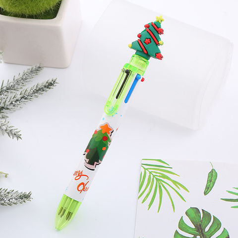 Stylo à bille en plastique multicolore, père Noël, arbre de Noël