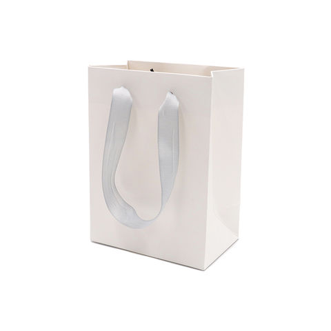 Sinicline White Custom Logo Shopping Bags Black Ribbon Handle - China Paper  Bags and Paper Packaging price