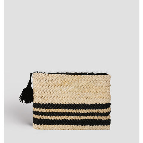 Pochette brodée en paille tissée écologique - Sac à main artisanal
