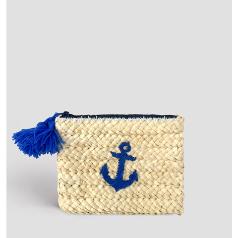 Pochette brodée en paille tissée écologique - Sac à main artisanal