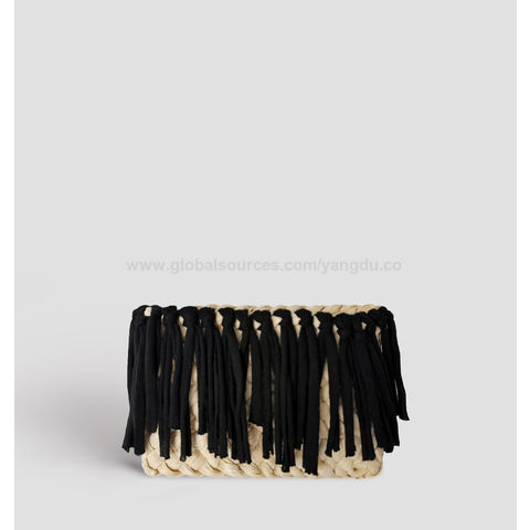 Pochette brodée en paille tissée écologique - Sac à main artisanal