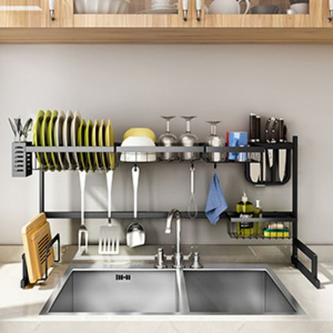 Over The Sink Dish Drainer Rack Holder Drying Basket Kitchen Adjustable  grey M