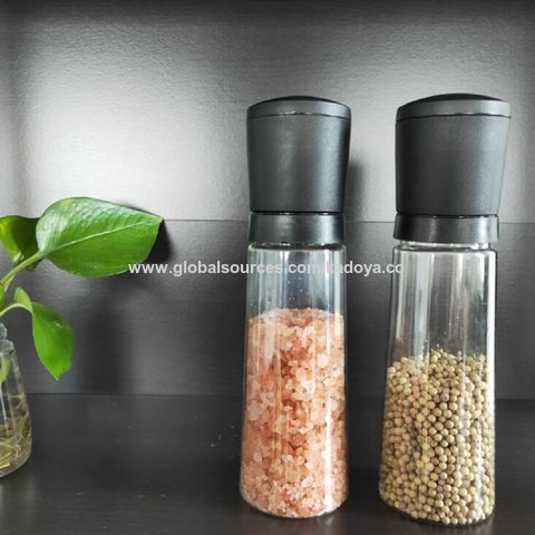 Wood Salt and Pepper Shakers with Ceramic Core, Refillable Manual Sea Salt  Pepper Mill 
