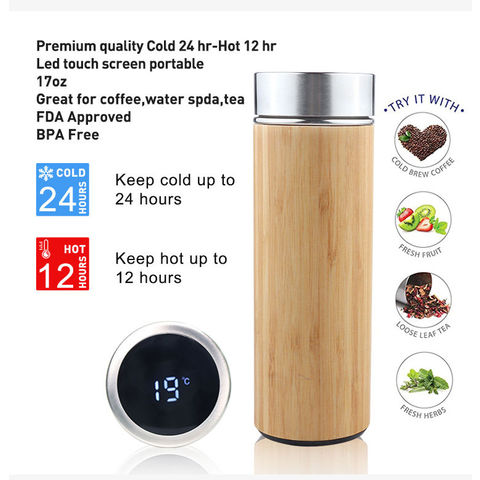 Tea Infuser Bottle - Coffee thermos - Smart Sports Water Bottle with LED  Temperature Display,Double Wall Vacuum Insulated Water Bottle - Travel Tea