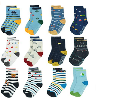 SQUANCHY 6 Pairs Cotton Socks Non Skid for Kids Toddler Socks Boys Girls Grips Crew Cartoon Socks 1-3/3-5/5-7 