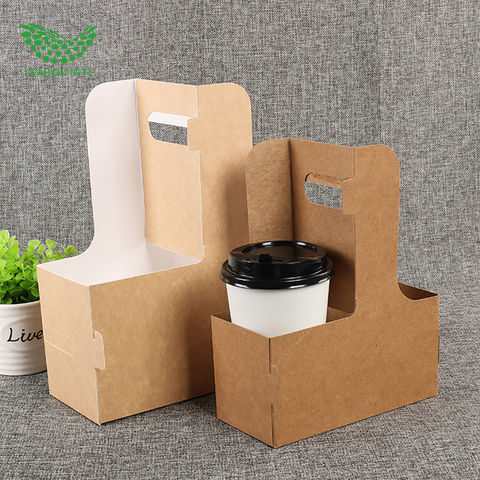 PORTE-GOBELET EN CARTON KRAFT AVEC POIGNÉE POUR 4 VERRES 8OZ-32OZ