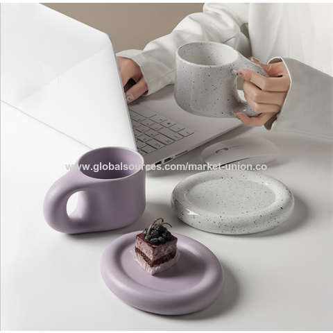 Simple Coffee Cup & Saucer Set, Creative White Ceramic Cup