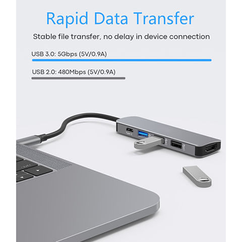 Adaptador multipuerto USB-C 5 en 1 con HDMI 4K, USB 3.0/2.0, 100W PD, concentrador Thunderbolt 3, puerto USB