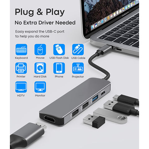Adaptador multipuerto USB-C 5 en 1 con HDMI 4K, USB 3.0/2.0, 100W PD, concentrador Thunderbolt 3, puerto USB